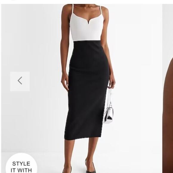Express Body Contour Color Block V-Wire Sleeveless Midi Sweater Dress Size Large - Picture 1 of 14